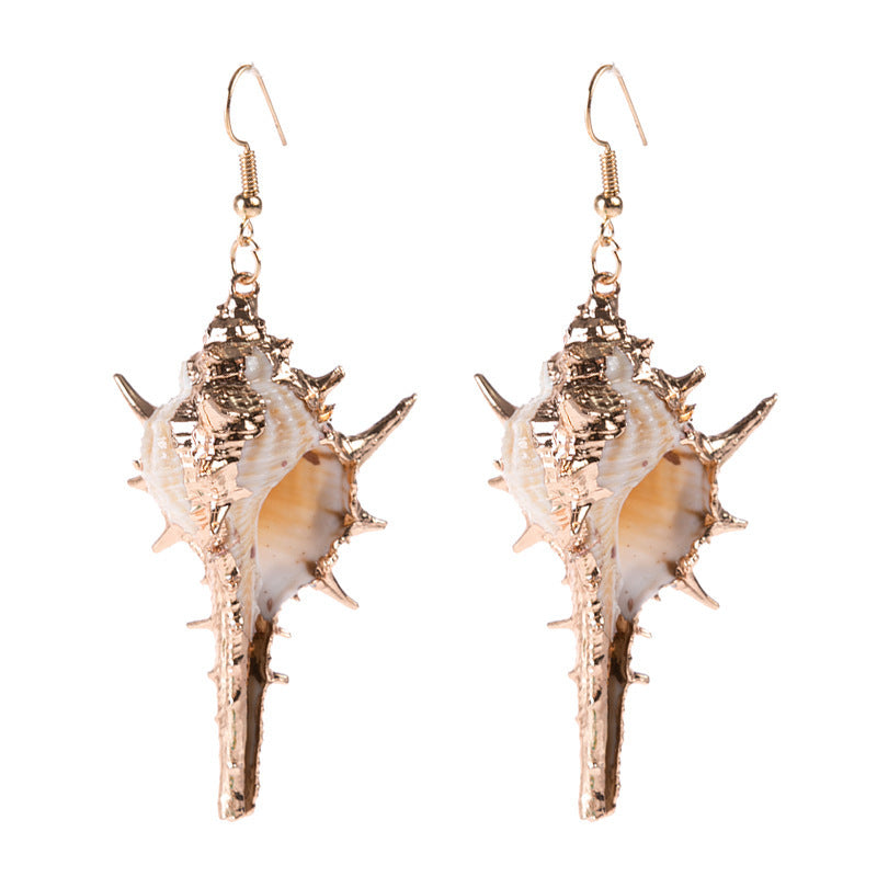 Wholesale Gold-rimmed Ocean Style Conch Seashell Earrings
